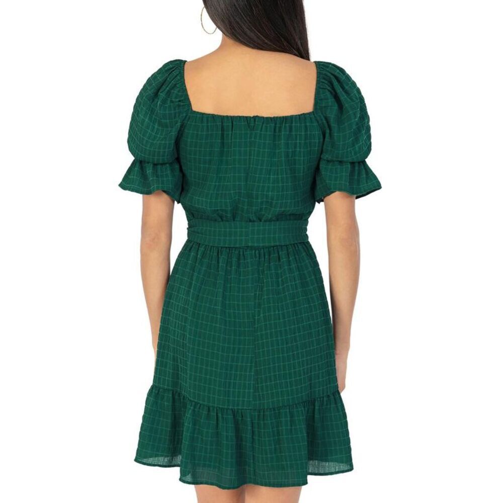 Speechless Womens Green Puff Sleeve Square Neck Fit & Flare Dress Juniors NWT - Picture 2 of 2